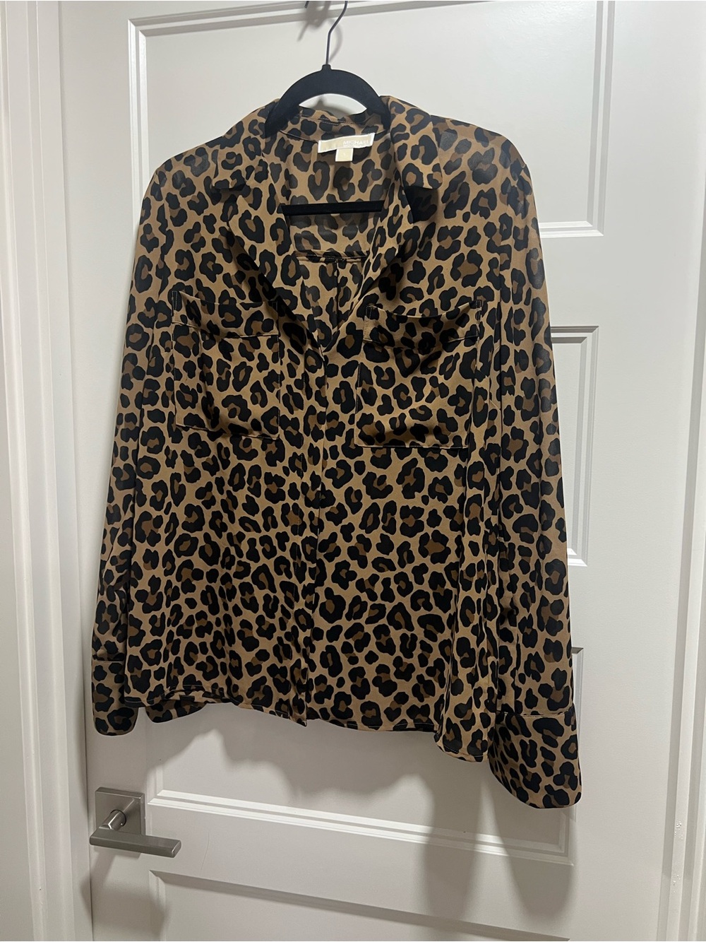 Michael Kors Leopard Print Button-Down Shirt in Brown and Black